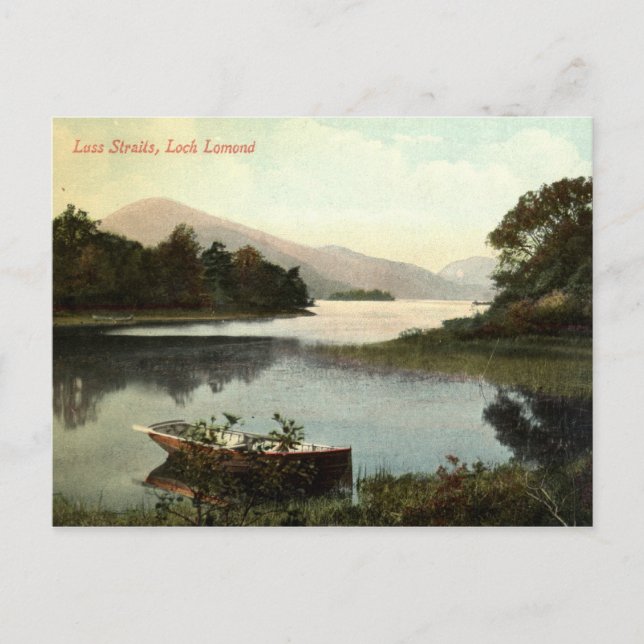 Cartão Postal Loch Lomond, Escócia, estreito de Luss, 1915, Vint (Frente)