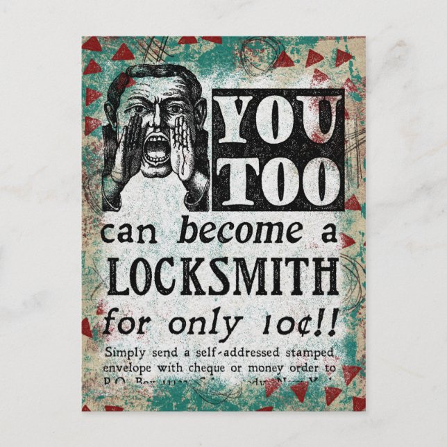 Cartão Postal Locksmith - Funny Vintage Retro (Frente)
