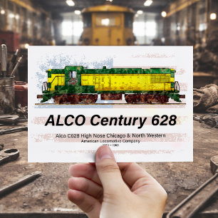 Cartão Postal Locomotiva a diesel Alco C-628 e bandeira american