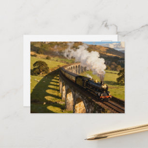 Cartão Postal Locomotiva a Vapor no Viaduto