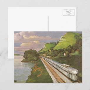 Cartão Postal Locomotiva Antiga no Campo, Férias de Trem
