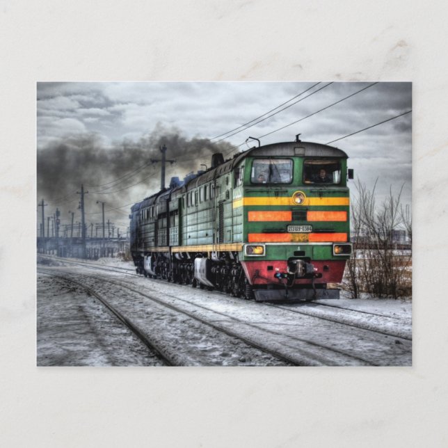 Cartão Postal Locomotiva de Comboio Rússia (Frente)