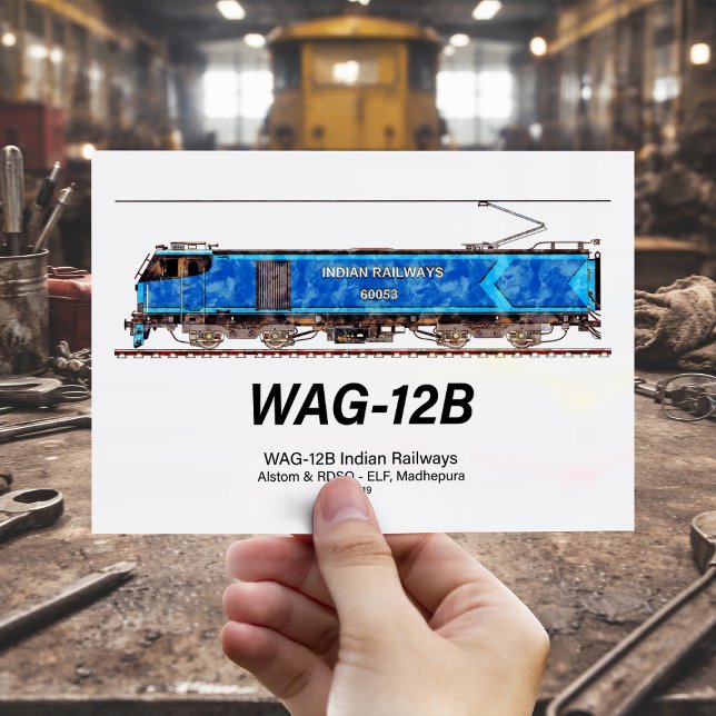 Cartão Postal Locomotiva WAG-12B. Trem de carga da Indian Railwa (WAG-12B Locomotive. Indian Railways freight train. Postcard)