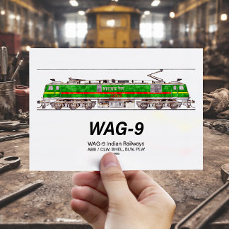 Cartão Postal Locomotiva WAG-9. Caminho de ferro da Índia