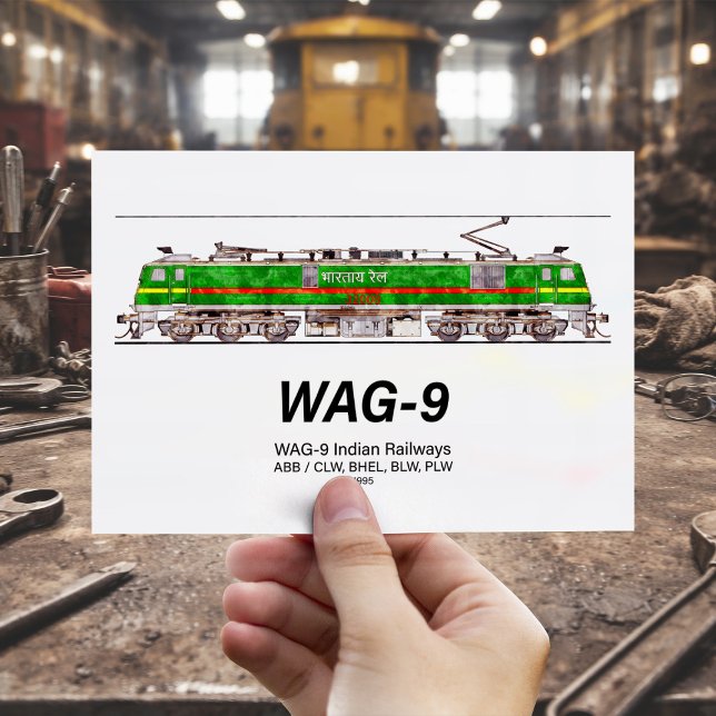 Cartão Postal Locomotiva WAG-9. Caminho de ferro da Índia (WAG-9 Locomotive. Indian Railways freight train. Postcard)