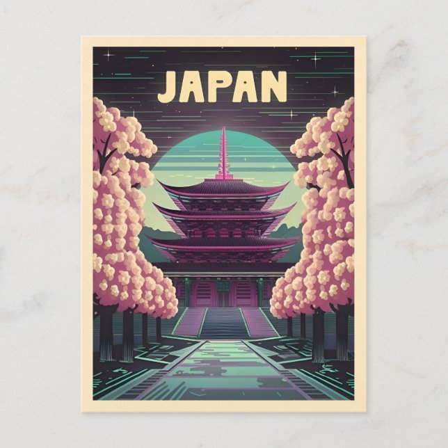 Cartão Postal LoFi Vaporwave Retro Templo Japonês Sakura dos ano (Frente)