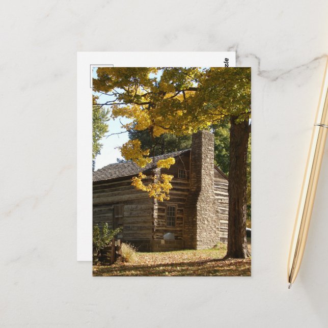 Cartão Postal Log Cabin em Washington, Iowa no outono (Frente/Verso In Situ)