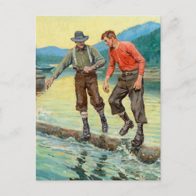 Cartão Postal "Log Rollers" de Arte Ocidental por Philip R Goodw (Frente)