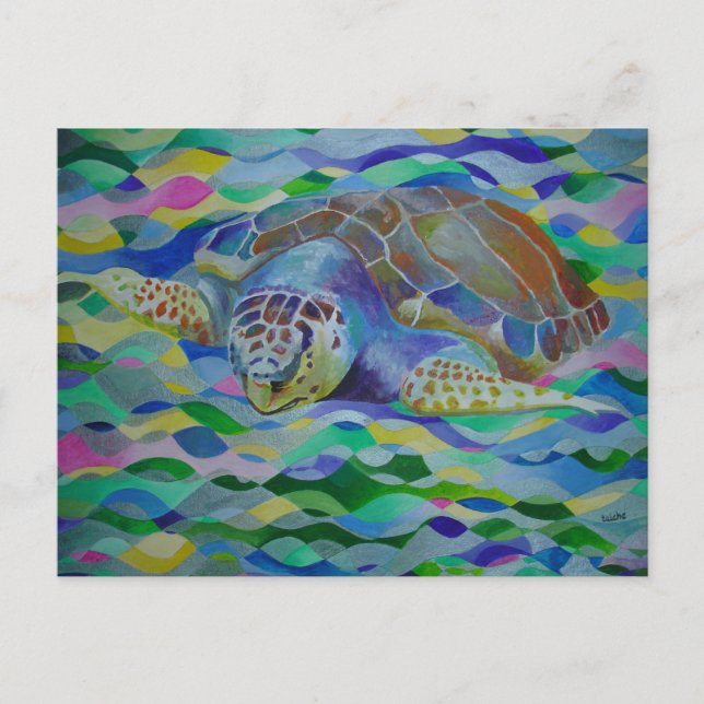 Cartão Postal Loggerhead Turtle Colorida Art (Frente)