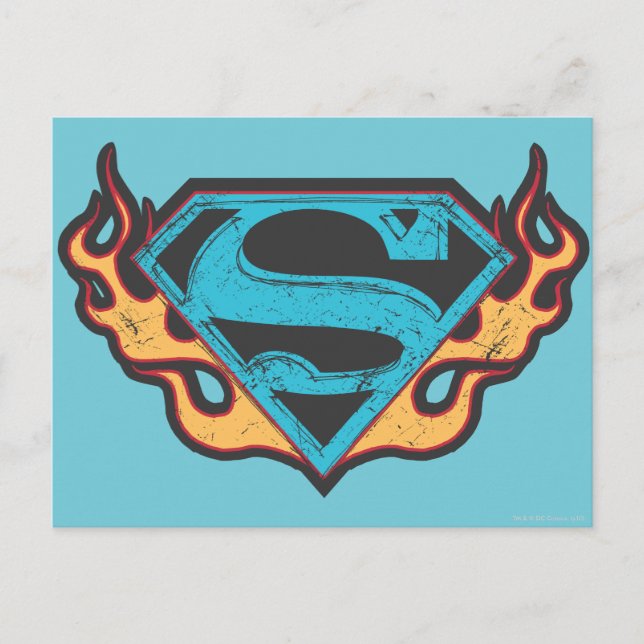 Cartão Postal Logotipo Azul da Supergirl com Chamas (Frente)