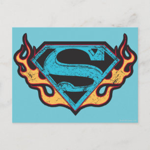 Cartão Postal Logotipo Azul da Supergirl com Chamas