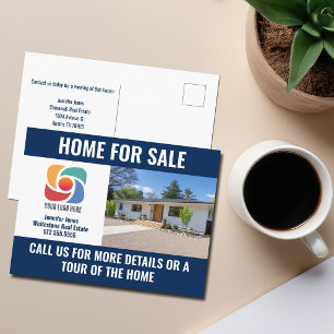 Cartão Postal Logotipo da Empresa de Imóveis Casa Azul Marinho à