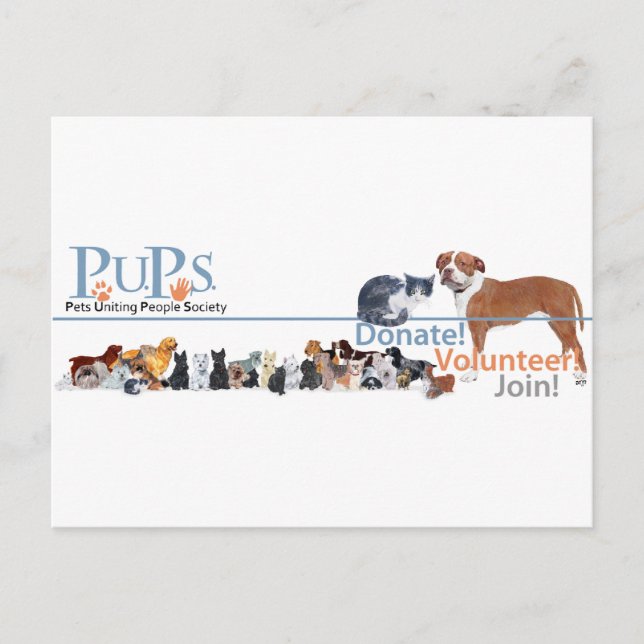 Cartão Postal Logotipo da PUPs com Cães e Gatos (Frente)