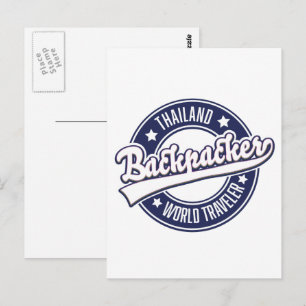 Cartão Postal logotipo da Thailand Backpacker World Traveler