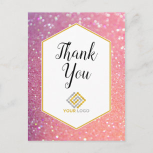 Cartão Postal Logotipo de agradecimento Brilho Rosa Brilhante Ne