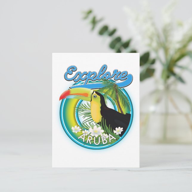 Cartão Postal Logotipo de viagem Explore Aruba (Em pé/Frente)