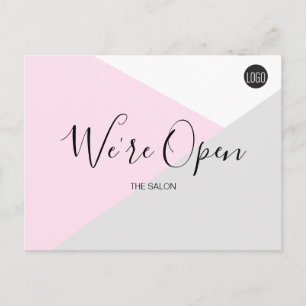 Cartão Postal logotipo do Pink Salon Estamos Abertos segurança C