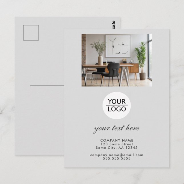 Cartão Postal Logotipo e Texto Personalizados para Negócios Escr (Frente/Verso)