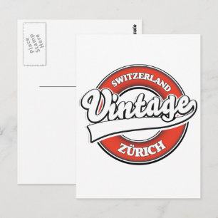 Cartão Postal logotipo estilo vintage Zurique Suíça