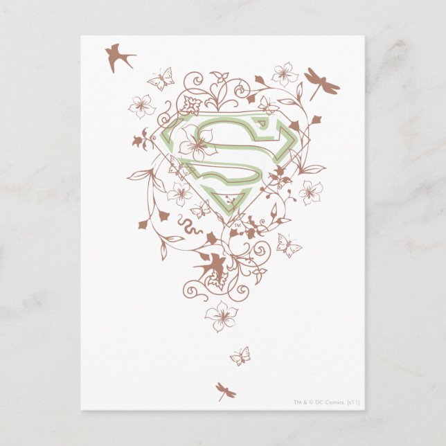 Cartão Postal Logotipo Floral Verde da Supergirl (Frente)