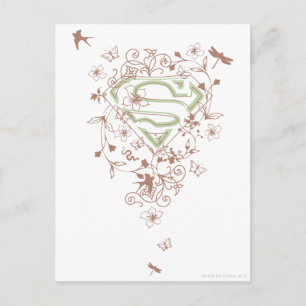 Cartão Postal Logotipo Floral Verde da Supergirl