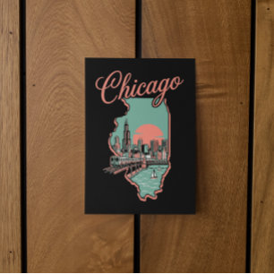 Cartão Postal Logotipo Minimalista da Cidade de Chicago Illinois
