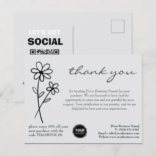 Cartão Postal Logotipo Personalizado & Código QR Agradecemos Neg