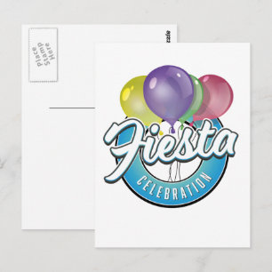 Cartão Postal logotipo retrô azul da celebração da festa