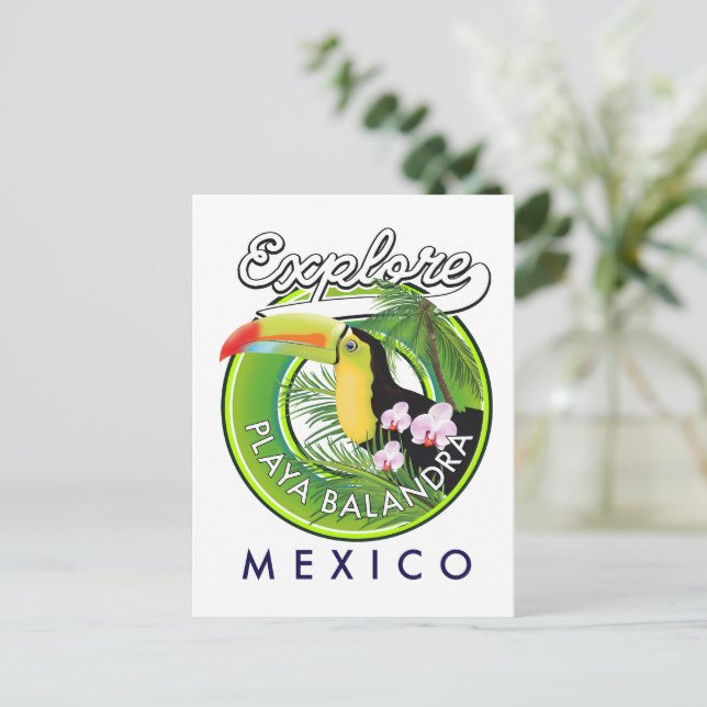 Cartão Postal Logotipo retrô da Praia Balandra México (Em pé/Frente)