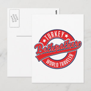 Cartão Postal Logotipo retrô de mochileiro viajante pelo mundo n