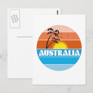 Cartão Postal logotipo retrô pôr do sol australiano dos anos 80