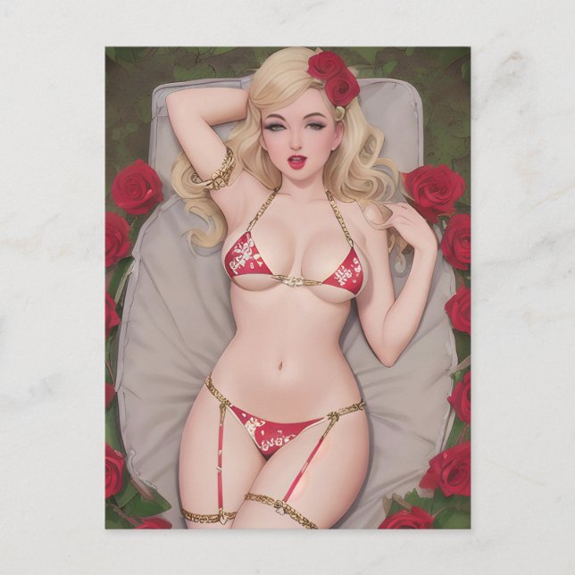 Cartão Postal Loira em cartão-postal Red Bikini (Frente)