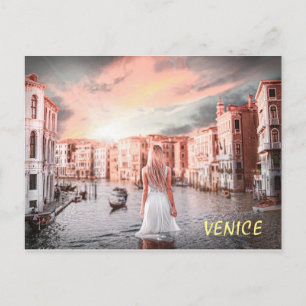 Cartão Postal Loira Em Veneza Romântica