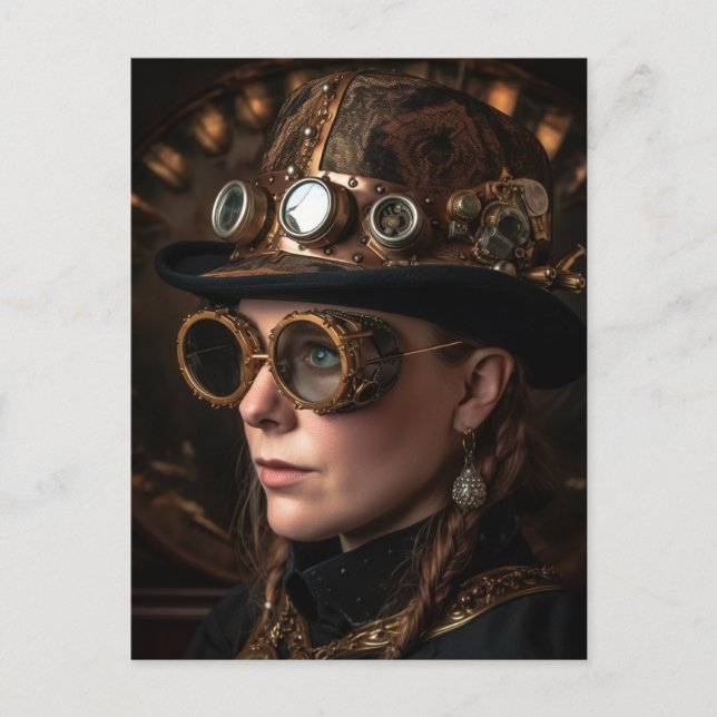 Cartão Postal Loira Steampunk Fashion (Frente)