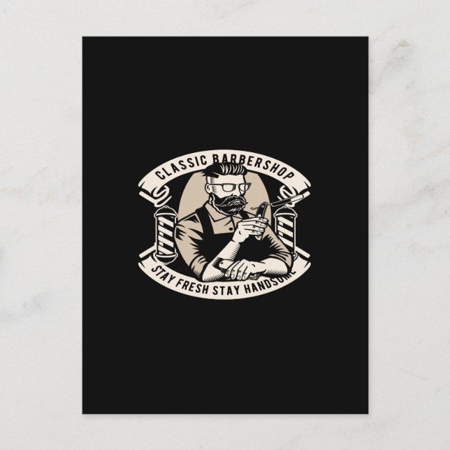 Cartão Postal loja de barbearia clássica fique fresco fique boni (Frente)