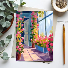 Cartão Postal Loja de Flores Rosa Pintura Floral