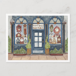 Cartão Postal Loja de Relógios Antigos de Ano Novo Aquarela