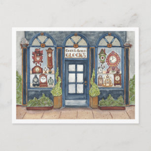 Cartão Postal Loja de Relógios Antigos de Ano Novo Aquarela