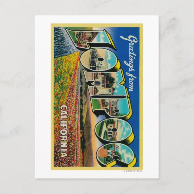 Cartão Postal Lompoc, Califórnia - Cenas com Letras Grandes (Frente)