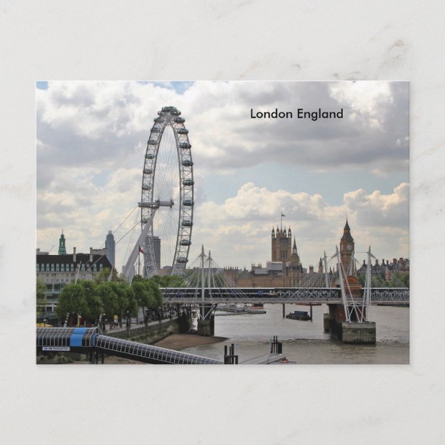 Cartão Postal London England Skyline, Big Ben, London Eye, Thame (Frente)