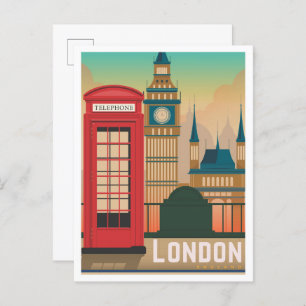 Cartão Postal London England UK Art Viagens vintage Ilustração