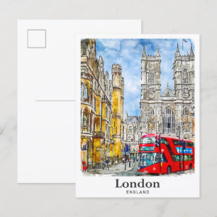Cartão Postal London England UK Viagem Watercolor Hand Drawn