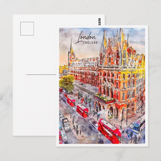 Cartão Postal London England Viagem Place Watercolor (Frente/Verso)