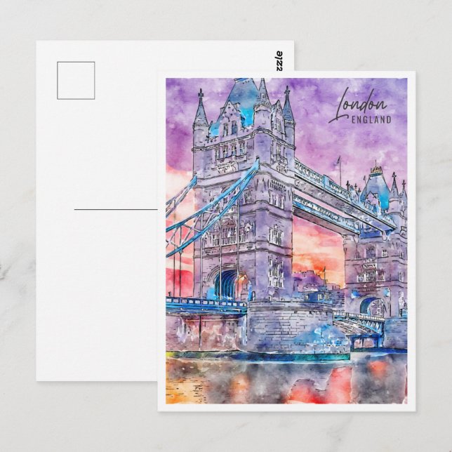 Cartão Postal London England Viagem Place Watercolor (Frente/Verso)