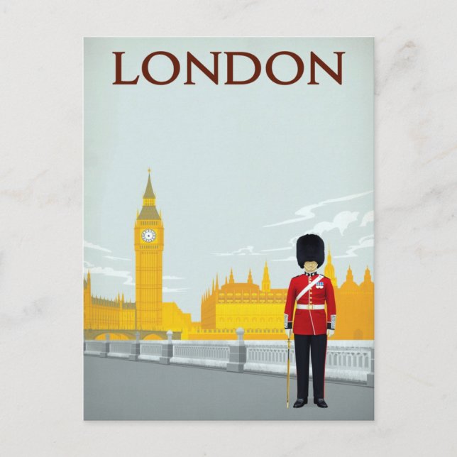 Cartão Postal London Guard & Big Ben Vintage Art (Frente)