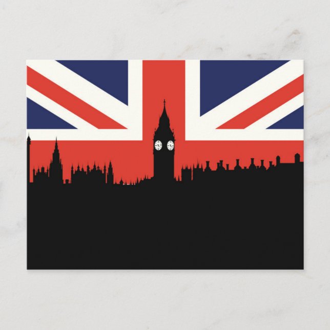 Cartão Postal London Skyline | Bandeira Britânica (Frente)