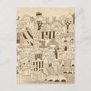 Cartão Postal Londres Desenhado à Mão em Papel Antigo