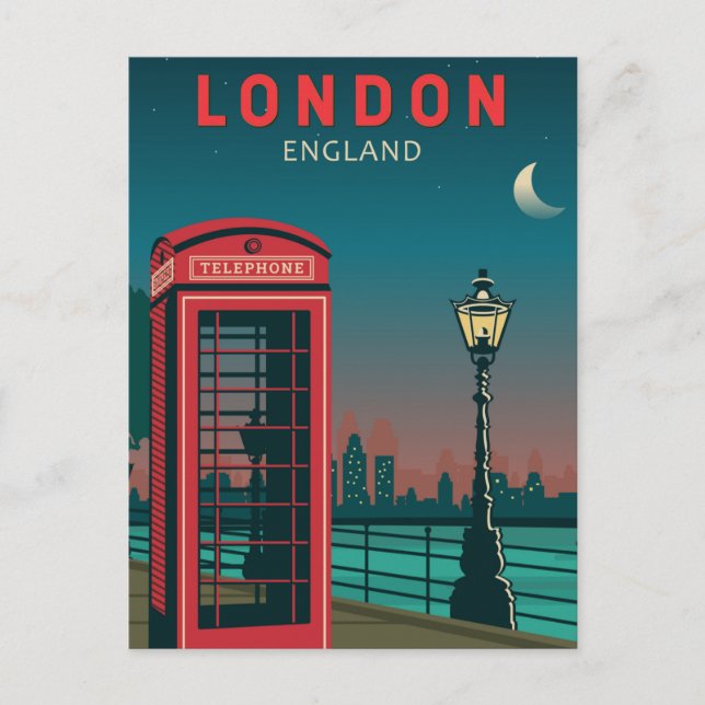 Cartão Postal Londres Inglaterra Arte de Viagem Retro Vintage (Frente)