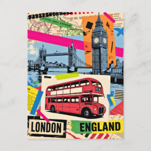 Cartão Postal Londres Inglaterra Arte Pop Retrô Ônibus Viagens A