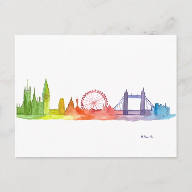 Cartão Postal Londres Inglaterra - Cores d'água coloridos arco-í (Frente)